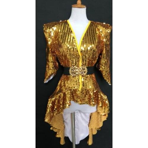 Nightclub Bar Female DS sexy costume gold silver sequins tail skirt singer Jazz Dance Team Clothing DJ performance stage wear D5