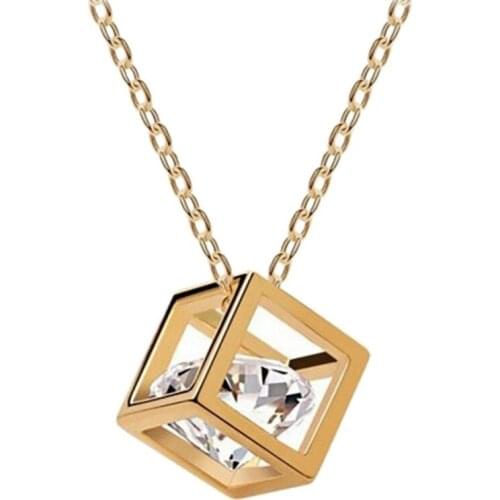 Women Collar Mujer Elegant Crystal CZ Cube Design Sterling Silver Jewelry Pendant Hot sale