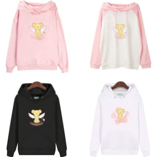 1pcs Kawaii Anime Cartoon Card Captor Sakura Pattern Hoodie Sweater Hooded Coat Cosplay Costume Women Girl Gift