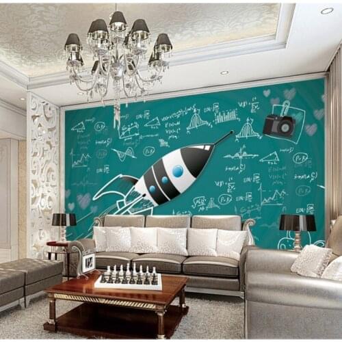 3D photo wallpaper Rocket blackboard painting mural chalk fashion background wallpaper restaurant custom mural