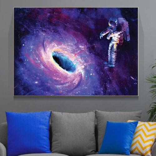 Astronaut In Galaxy Black Hole Canvas Painting Posters And Prints Universe Outer Space Wall Art Picture Decor For Living Room