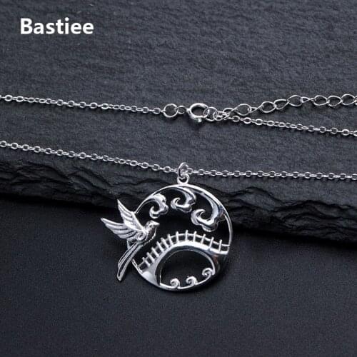 Bastiee Vintage Necklace Pendant 925 Sterling Silver Jewelry For Women Link Chain Chinese Legend Magpie Bridge Meeting