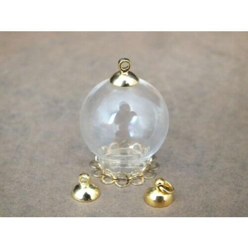 Free ship!! 25x15mm Mini glass globe round ball pendant & 2 shapes cap can choose& flower shapes base glass vial necklace