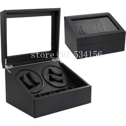 Free shipping NEW 4+6 Black Carbon Automatic PU watch winder box storage display watches motor jewelry gift winder watch box