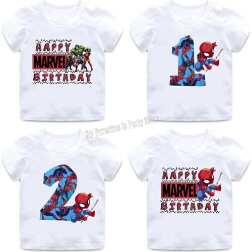 Marvel Infant Summer Clothes Spiderman Avengers Baby Boy Girl Birthday T-Shirt Child Cotton Tees Cartoon Printed Shirt Kid Gift