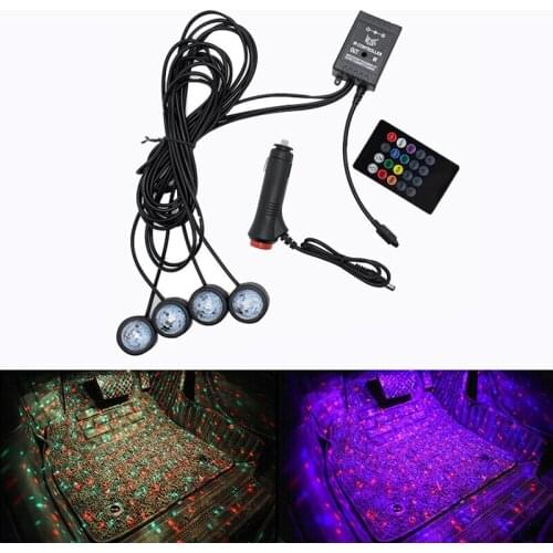 DHBH-Car -Cigarette Lighter Plug LED Interior Atmosphere Neon Lights Strip Sound Music Control Floor Decor Remote Light