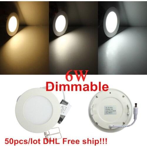 DHL/Fedex Free ship 50pcs Dimmable 6w LED Panel Round LED Ceiling Spot Lighting Bulb AC85-265V