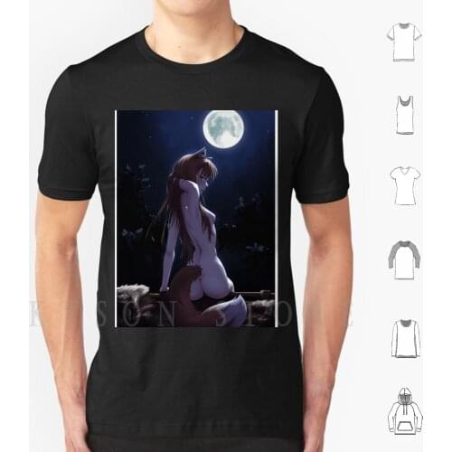 Holo By Moonlight T Shirt Print For Men Cotton New Cool Tee Holo Spice And Wolf Anime Hentai Weeb Ass Animal Ears Wolf Waifu