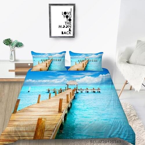 King Size Bed Set Promenade On The Sea Blue Sky Duvet Cover Double Twin Full Queen Single Beautiful Sea Bed Set Comfortable