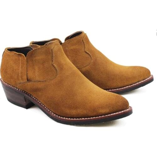 Western Cowboy Shoes Men Hand-stitched Suede Cowhide Genuine Leather Riding Boots Martin Boots Ankle Mens Booties, Big 45 US11