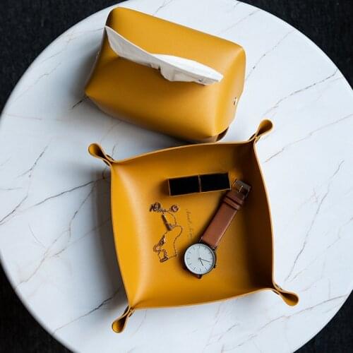 Ins Leather Storage Box Home Decor Organizer Tray Desktop Jewelry Keys Cosmetics Holder Case Office Accessories Organizer Bin