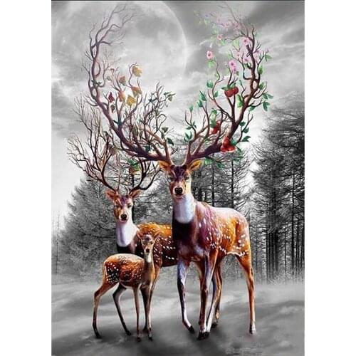 5D Diamond Painting Kits Deer Wall Art Decor Full Round With AB Drill Diamond Embroidery Animal DIY Mosaic Moon Handmade Gift