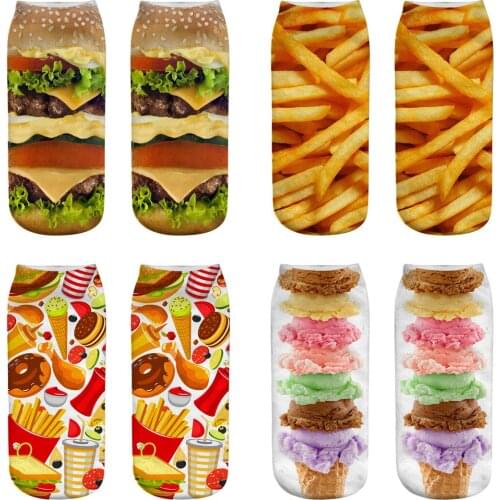 3-D Ladies hamburger fries series 3D printing socks lady hot sale printing women socks