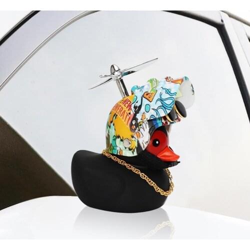 New Rubber Duck Toy motorcycle bicycle Car Ornaments cute Yellow Duck Car Dashboard Decorations with Propeller Helmet