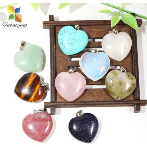 Fashion Natural Quartz Crystal Stone Heart Pendants 8pcs/lot 30mm Free Shipping Charms Necklace Accessories For Jewelry Making