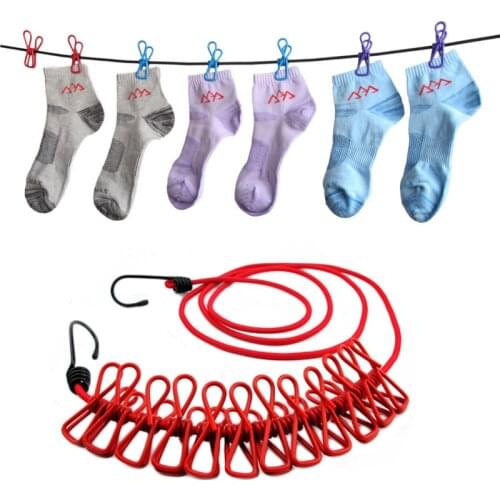 180cm Portable Outdoor Clothesline Easy To Take Hanging Rope Windbreak Non-slip Clotheslin With 12 Clip Clothes Dryer Laundry