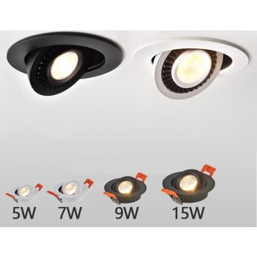 Rotatable Angle LED Recessed Downlight 5W 7W 9W 15W 85-265V LED Ceiling Spot Light 3000K/4000K/6000K Black/White Housing Light