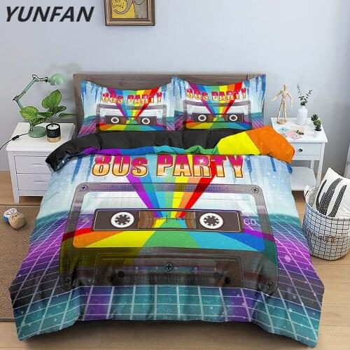 Retro Purple Duvet Cover Set 80s Themed Decorative 2/3 Piece Luxury Bedding Set Comforter/Quilt Cover King Queen Size