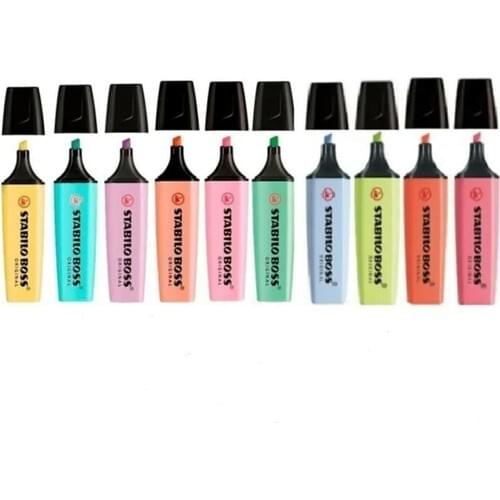 Stabilo Boss Pastel Highlighter Pen 10 Color (6Renk + 4Yeni Color) pieces Bundle Pastel Marking Pen Highlighter Pen Felt-Tip Pen