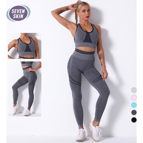 SEVEN SKIN Workout Tracksuits Womens Yoga Set Sportswear Suit Female Seamless Leggings+Sports Bra Crop Top Gym Fitness Clothing