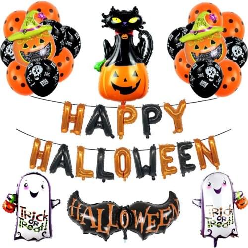 Happy Halloween pumpkin bat balloons black cat ghost Haunted house party decorations kids Spider surprise globos