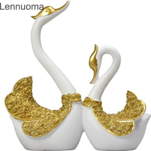 Lennuoma Nordic Swan Couple Statues Animal Home Decoration Creativie Modern Wine Cabinet Decorative Figurine Crafts Living Roo