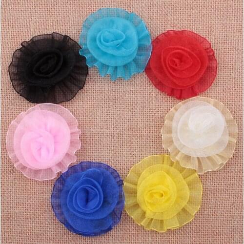 Yundfly 5pcs Lace Chiffon Rose Flower For Baby Girls Headband Hair Accessories DIY Hair Flowers