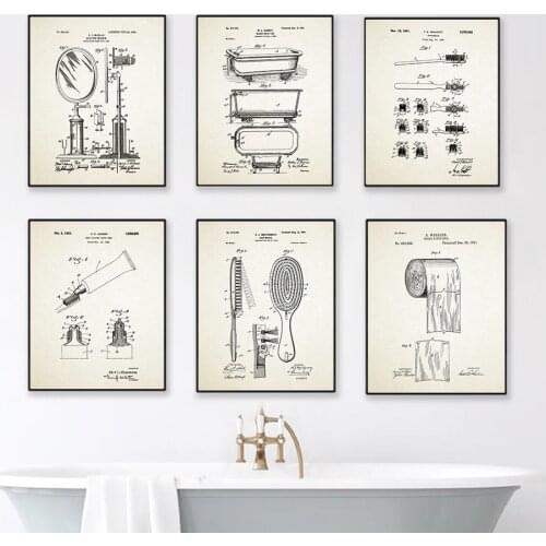 Shaving Mirror Bathroom Toilet Seat Patent Posters Canvas Painting Wall Art Print Picture Bathroom Interior Home Decoration