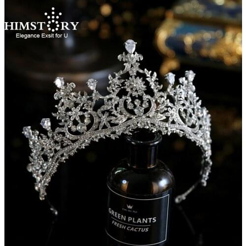Himstory Bridal Hair Jewelry Zircon Crystal Tiara Queen Pageant Crown Women Diadem Headband For Party Dress Brides Wedding Ornam