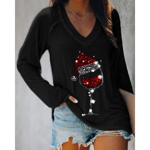 Ladies Cute Sequin 3d Print Black T Shirt Cotton Cool Elegant Shirt Female Fashion Pullover Top