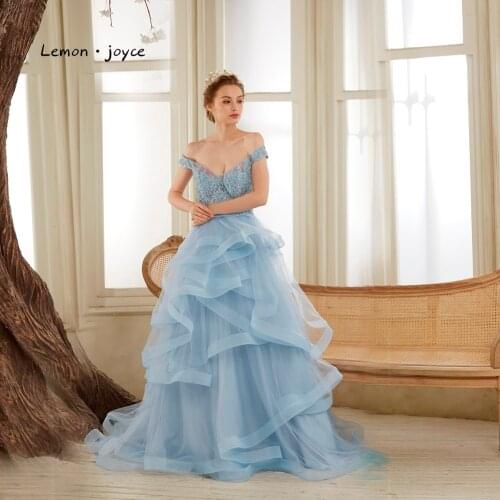 Lemon joyce Blue Wedding Dresses Long 2020 Elegant V-neck Appliques Illusion A-line Bride Gown Plus Size