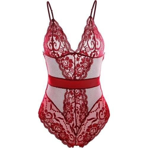 Womens Sexy Teddy Lingerie Outfits One Piece Lace Bodysuit Mesh Nighties Sexy Underwear Lovely Plus Size S-2XL