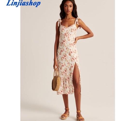 Vintage Floral Print Holiday Summer Beach Dress Women Sexy Sleeveless V Neck A-line Sling Chiffon Dress Short Robe