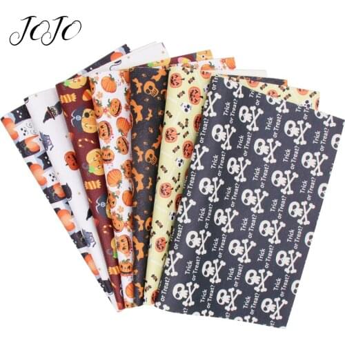 JOJO BOWS 22*30cm 1pc Halloween Faux Synthetic Leather Fabric For DIY Craft Pumpkin Bat Printed Sheet For Needlework Party Decor
