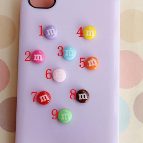 100pcs optional Colors kawaii M bean chocolate cabochons resin Flowers flatback Scrapbook fit bows hair diy craft 14mm 009005010