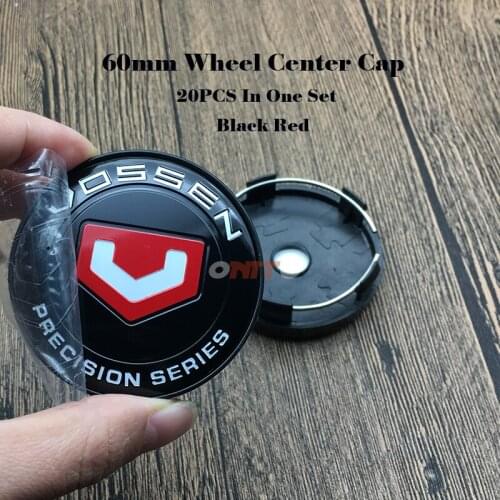 20pcs 2.36inch 60mm Black Red For bmw Vossen Precision Series Auto Sticker emblem 56mm Car Wheel Center Centre Hubs Caps