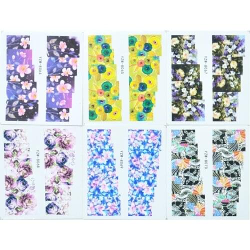 YWK 47 Sheets Full Wraps Nail Decals Mixed Flower Designs Nails Art Water Transfer Printing Stickers For Women Manicure Salon