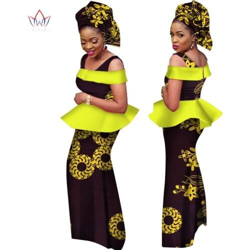 Stock Size Low Price Dashiki Off the Shoulder Africa clothing Set & Headtie Traditional African Clothing WY1985