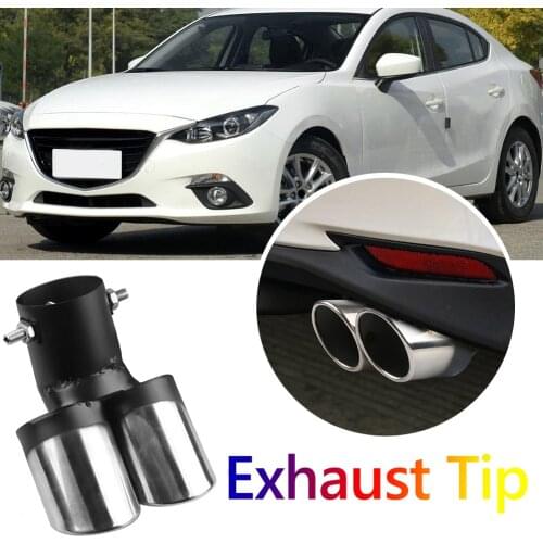 Black+Silver Stainless Steel Car Dual Outlet Car Exhaust Tip Rolled Edge Auto Muffler Silencer Muffler Modification Supplies