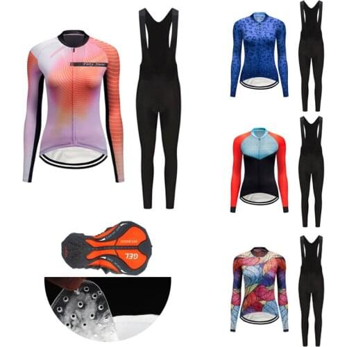 Free Shipping Women Cycling Clothing 2021 Long Sleeve Bicycle Jersey Set BIB Kit Female Road Bike Clothes MTB Suit Uniform Dress