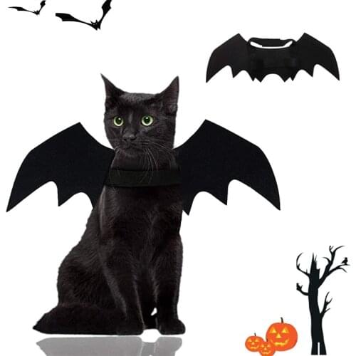 Pet Cat Dog Black Bat Wings for Halloween Costumes With Pumpkin Bells Cute Funny Vampire Pet Gift Dress Up Halloween Decoration