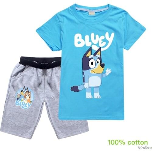 Hot Children Bingo Blueye Girls Cotton Short-sleeve T-shirt Boys Clothing Kids Preston Blueye Pattern Sets Toddler Girl Pajamas