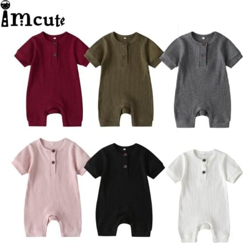 Imcute 2020 Baby Summer Clothing Infant Newborn Baby Solid Romper Short Sleeve Jumpsuits Solid Playsuits Casual Outfits