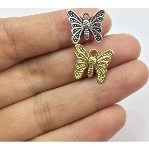 Eruifa 20pcs 15mm Pretty Butterfly gold/Silver plated Zinc alloy Charms Pendant Jewelry DIY Necklace 2 colors