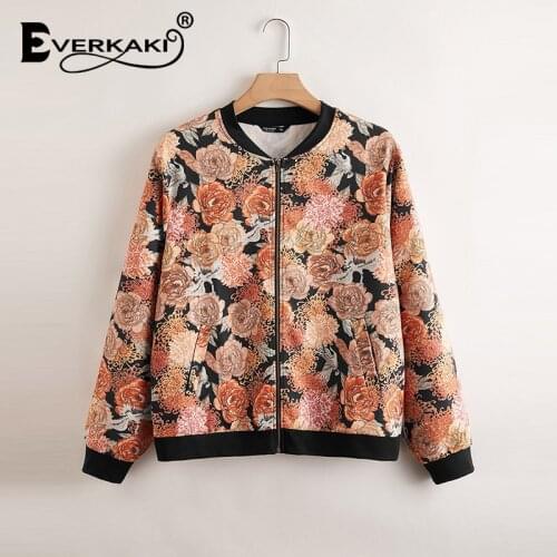 Everkaki Flowers Print Coat Jackets Women Harajuku Y2K Oversized Zipper Ladies Boho Baseball Outerwear Bomber Jacket Female 2021
