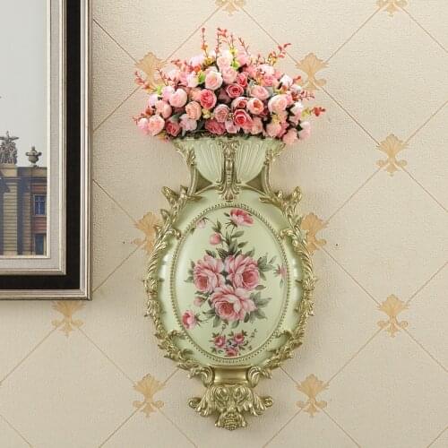 European Resin Diamond Painting Vase+Artificial Flower Wall Hangings Hotel Home Livingroom Wall Sticker Mural Crafts Decoration