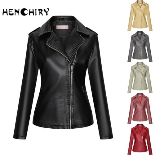 HENCHIRY Women Leather Jacket Clothes Spring Autumn New Arrivals Fashion Faux Zipper Lady Coat Black Leather Female Blazers Top