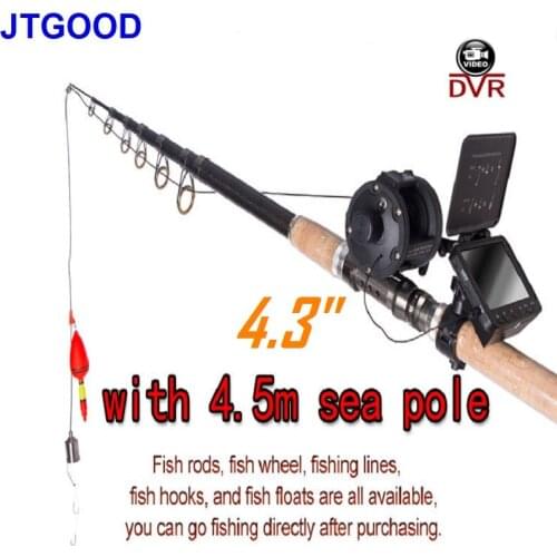 JTGOOD Portable DVR Underwater FishFinder Video Camera for Fishing HD 4.3"Monitor IR LED 30M 1000TVL with Wheel Rod FishFull Kit