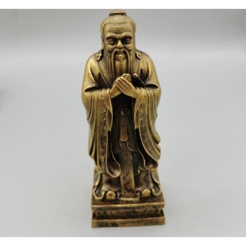 CHINA antique brass fengshui Confucius small Statue Metal crafts family decorations statue