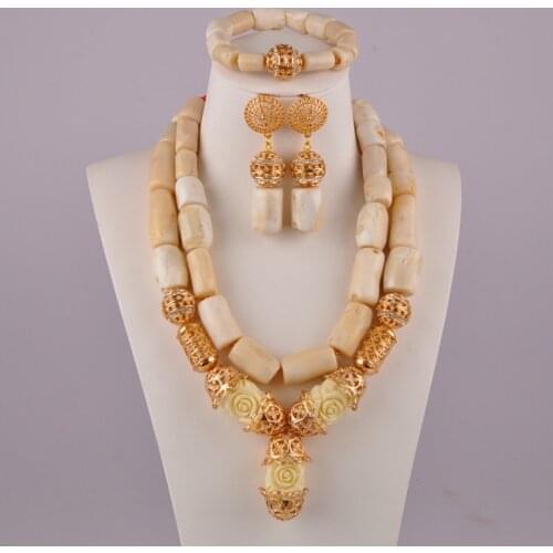Natural coral white african coral beads big bridal jewelry sets nigeria coral beads jewelry set